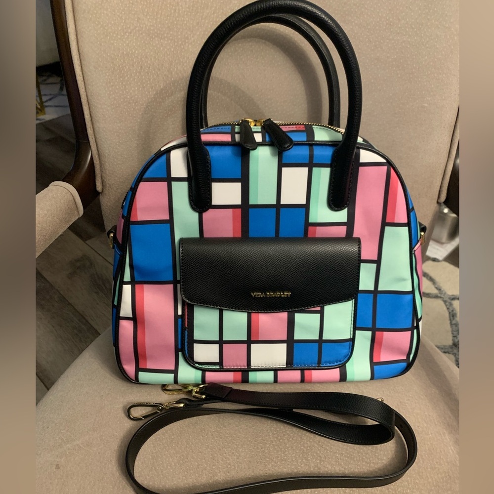 Vera Bradley Exotic Floral Grid Bowler Satchel Bag EUC RARE